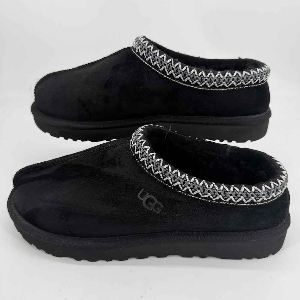 UGG Tasman Black Suede Sheepskin Slippers 5955 Womens Size 11